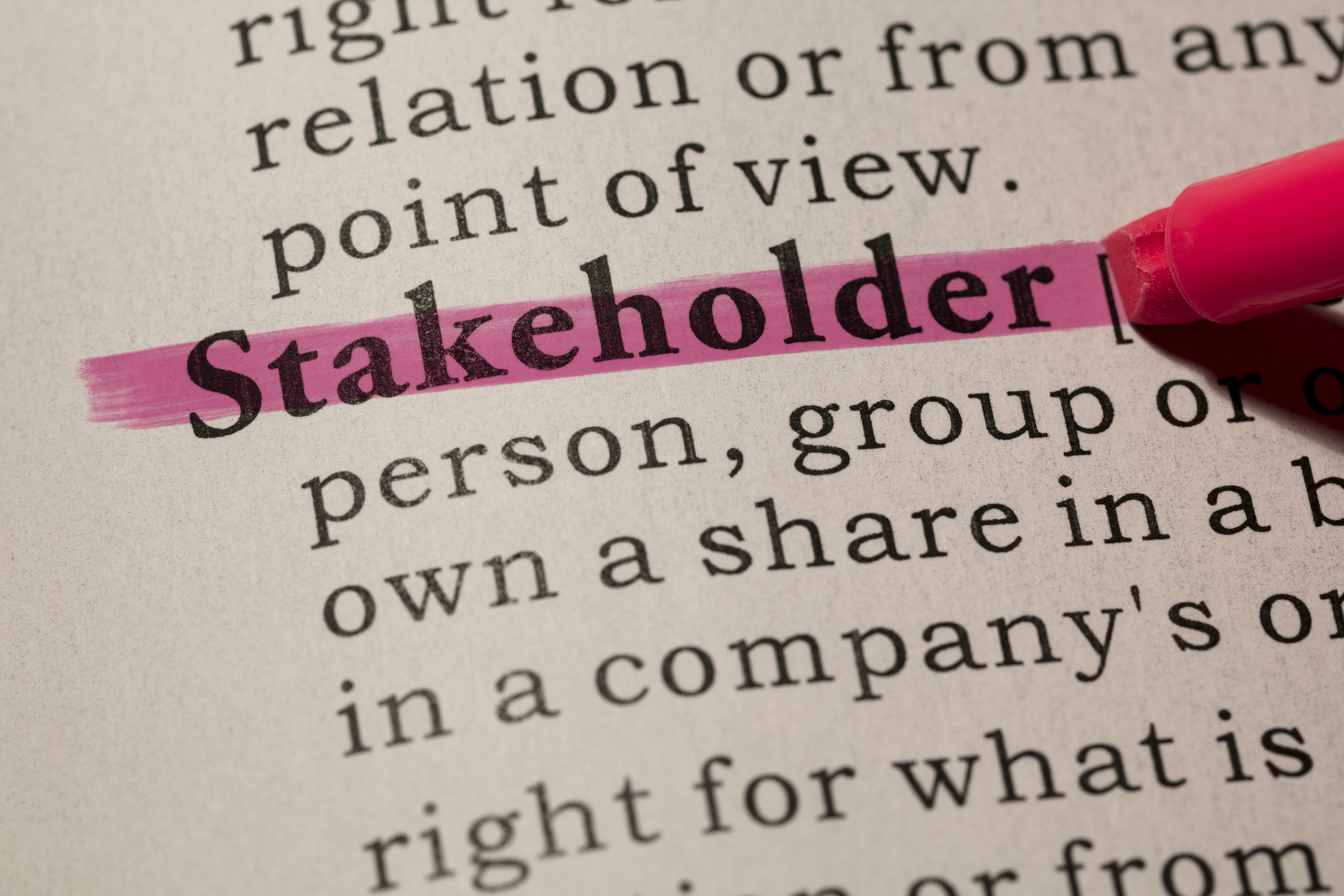 Stakeholder highlighted on a book